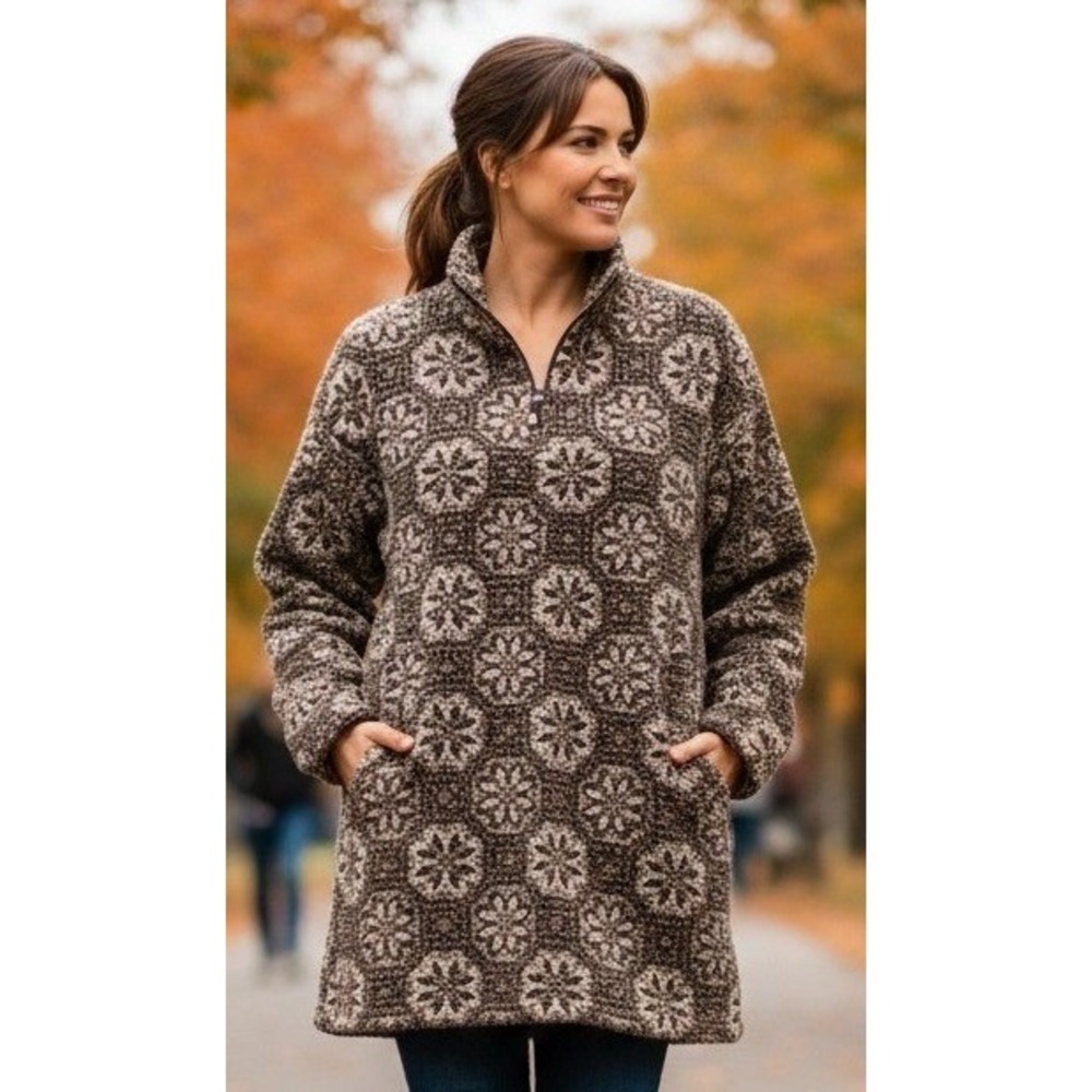Kathy Ireland Sweater Womens Sz XL Fleece 1/4 Zip Snowflakes Pullover Winter USA